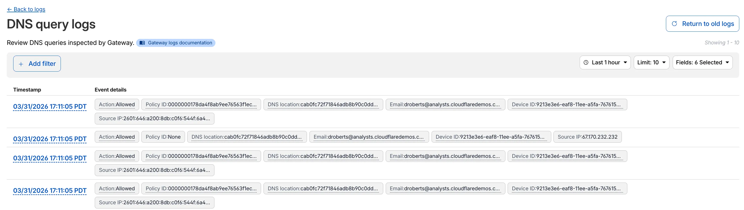 Gateway DNS Logs